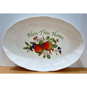 Lenox Orchard in Bloom "Bless This Home" Ceramic Serving Tray 11" x 7. 25" Apple
